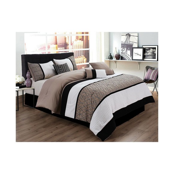 Hallmart Collectibles Sergio Geometric 7-Pc. Comforter Set - FULL - Taupe Multi - Picture 7 of 8